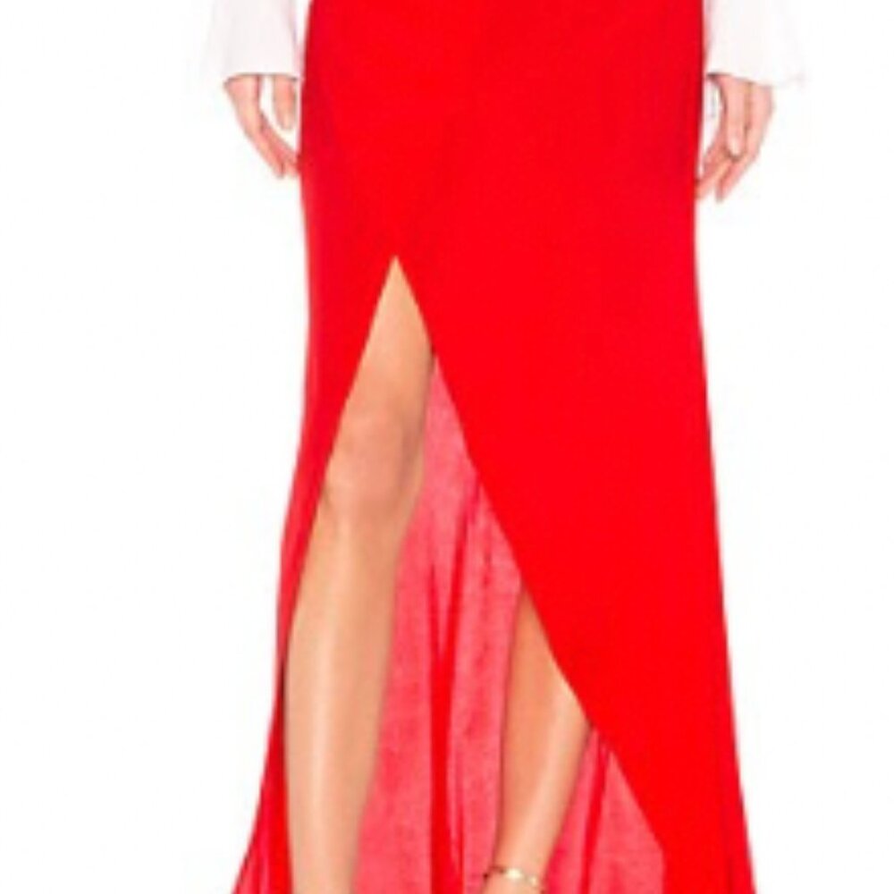 Red Maxi skirt w high hem from Revolve